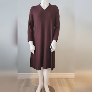[XL] EILEEN FISHER V-Neck Long Sleeve Burgundy A-Line Dress